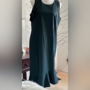 Banana Republic Midi Dress with Ruffle Accents Dark Green Size 16